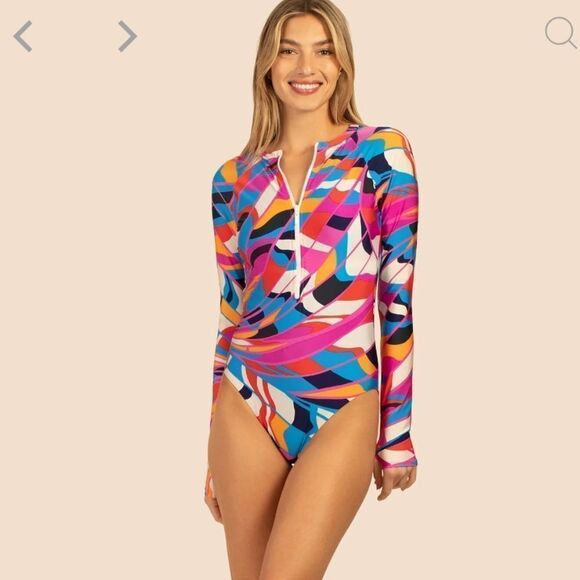 NEW 2023 TRINA TURK RIO ZIP-UP PADDLE SUIT RASH GUARD SWIMSUIT SIZE XLAR… - Picture 2 of 16